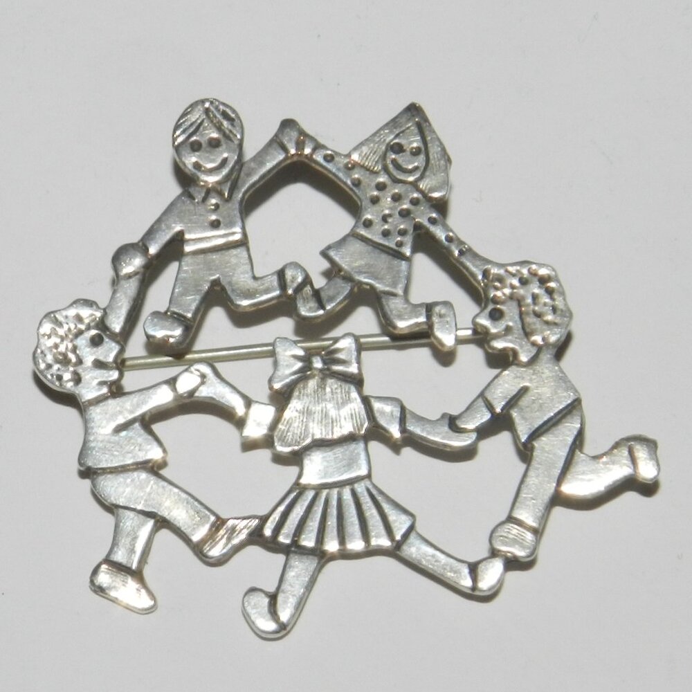 Vintage Mexico EFS Sterling Silver 925 Stamped Figural Children Brooch Pin
